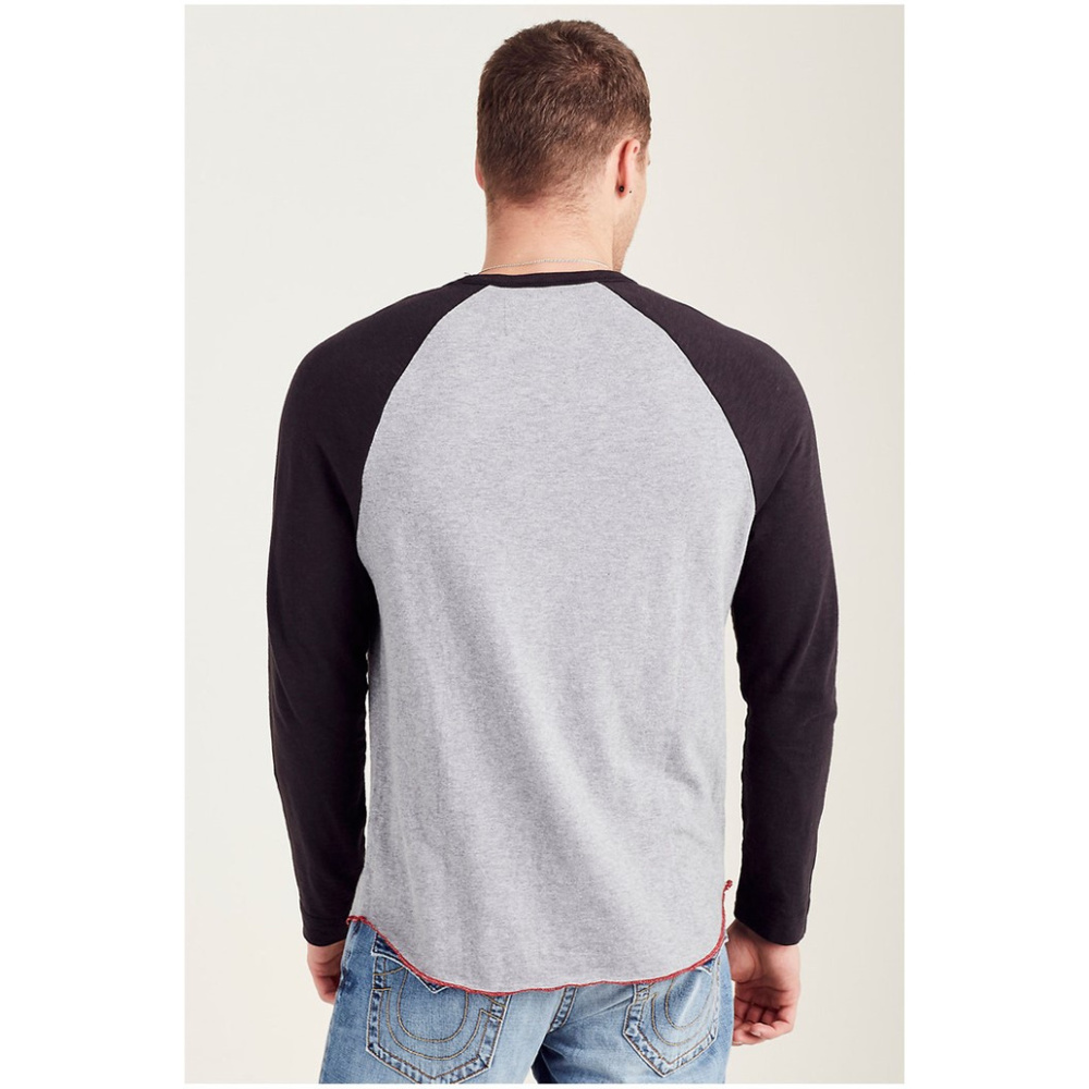 True Religion Men's TRBJ Skull Raglan Long Sleeve Tee T-Shirt - Picture 2 of 4